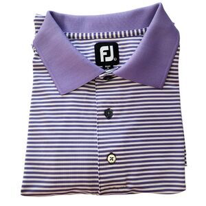 Footjoy FJ Men's Large Short Sleeve Purple Striped Golf Polo Shirt Stretch